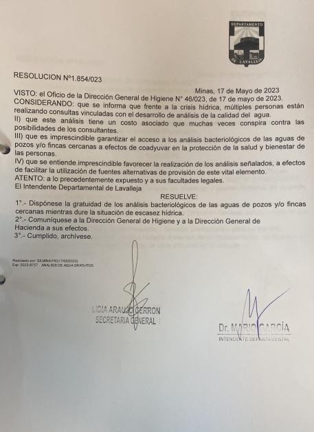 Resolución exámenes gratuitos de agua por sequía Resolución exámenes gratuitos de agua por sequía