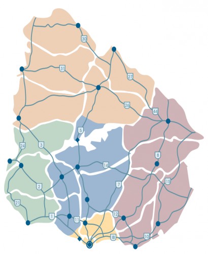 Mapa de uruguay con ubicación de juntas departamentales