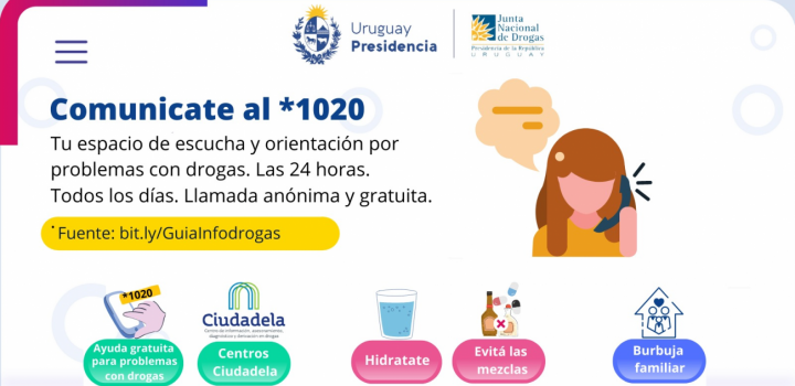 *1020 línea gratuita por problemas con drogas, 24 hs/365 días