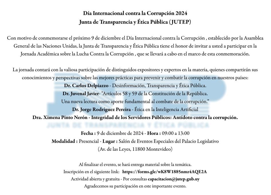 Invitación Día Internacional Contra la Corrupción 2024 Invitación Día Internacional Contra la Corrupción 2024
