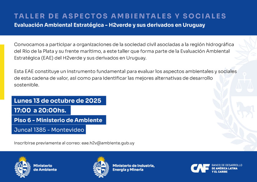 Invitación Taller Evaluación Ambiental Estratégica - H2verde y sus derivados en Uruguay