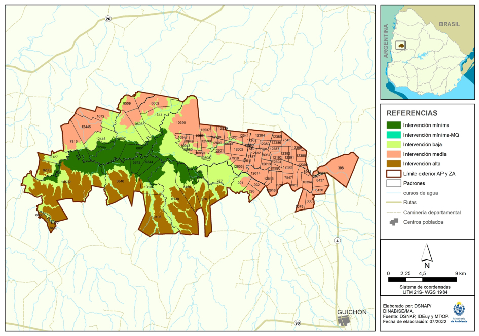 Zonificación establecida en el Plan de Manejo del Área Protegida Montes del Queduay