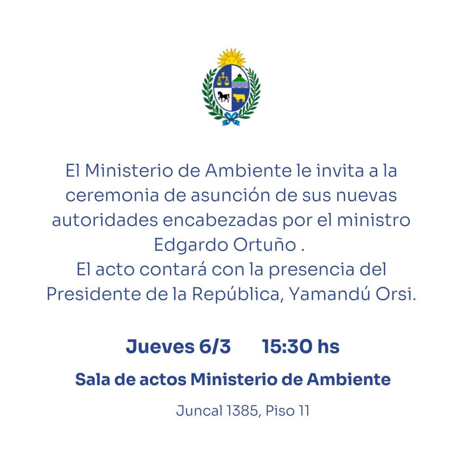 Invitación para la asunción de autoridades del Ministerio de Ambiente
