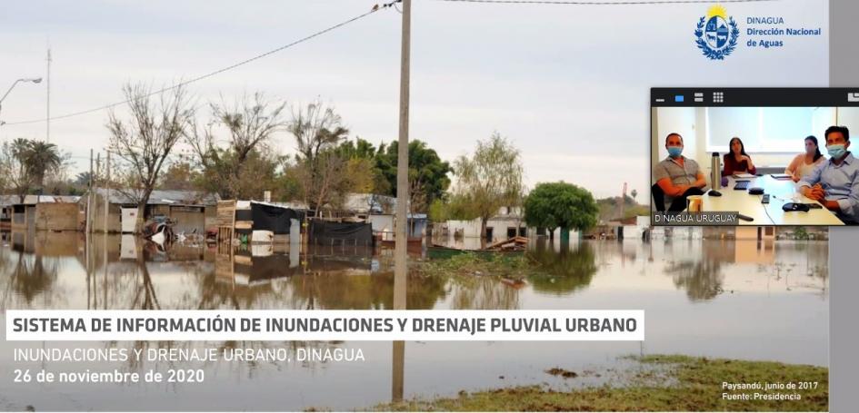 Presentación de DINAGUA Pantalla de la presentación con fotografía de una inundación