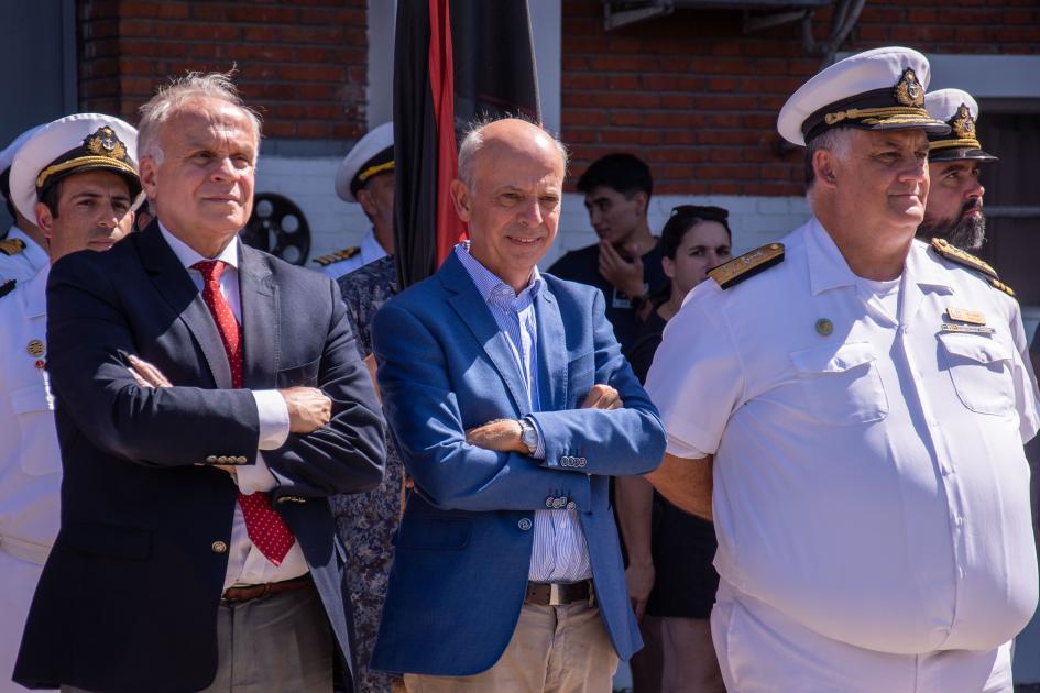 Subsecretario Rivera Elgue, ministro Javier García y Cte. de la Armada, almirante Jorge Wilson Subsecretario Rivera Elgue, ministro Javier García y Cte. Wilson