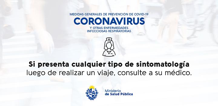 Afiches de difusión sobre prevención del coronavirus Si presenta cualquier tipo de sintomatología luego de realizar un viaje, consulte a su médico.