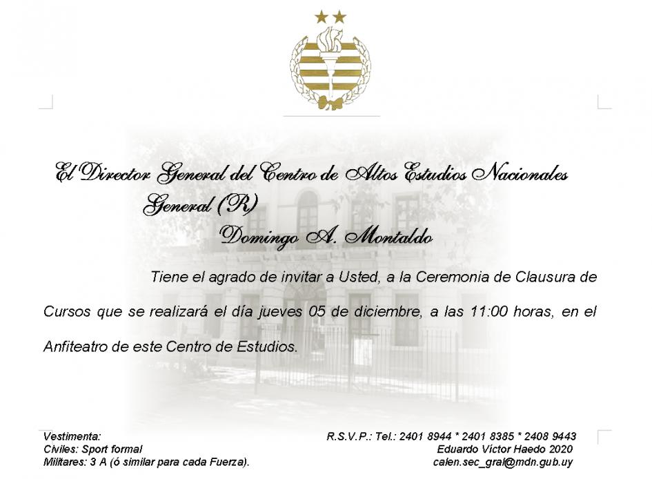 Invitación a la Ceremonia de Clausura de Cursos 2019 Invitación a la Ceremonia de Clausura de Cursos 2019