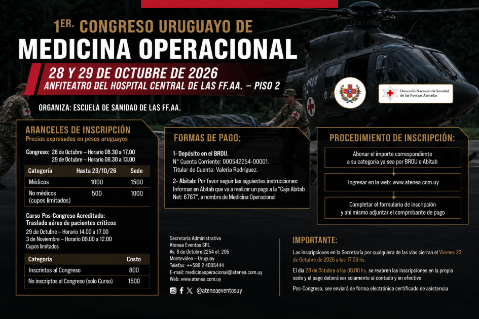 Primer Congreso Uruguayo de Medicina Operacional se realizará en octubre