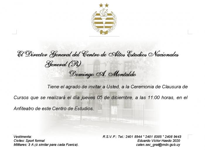 Invitación a la Ceremonia de Clausura de Cursos 2019 Invitación a la Ceremonia de Clausura de Cursos 2019