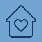 ícono corazón dentro de una casa