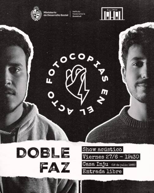 Afiche del evento en blanco y negro con las caras del dúo.
