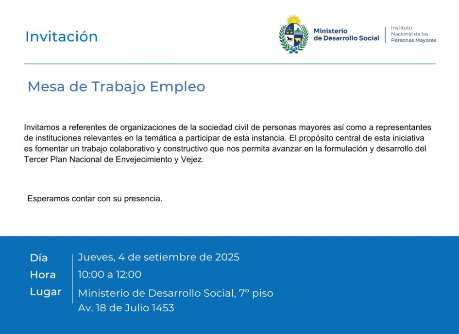 Invitación a Mesa de Trabajo sobre Empleo