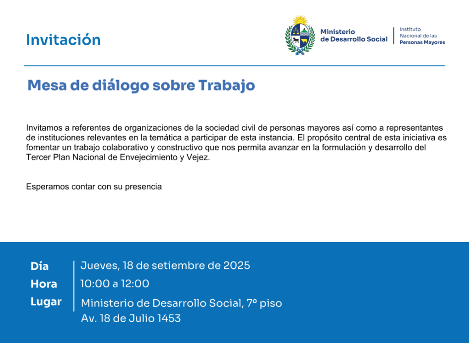 Invitación a la Mesa de diálogo sobre Trabajo
