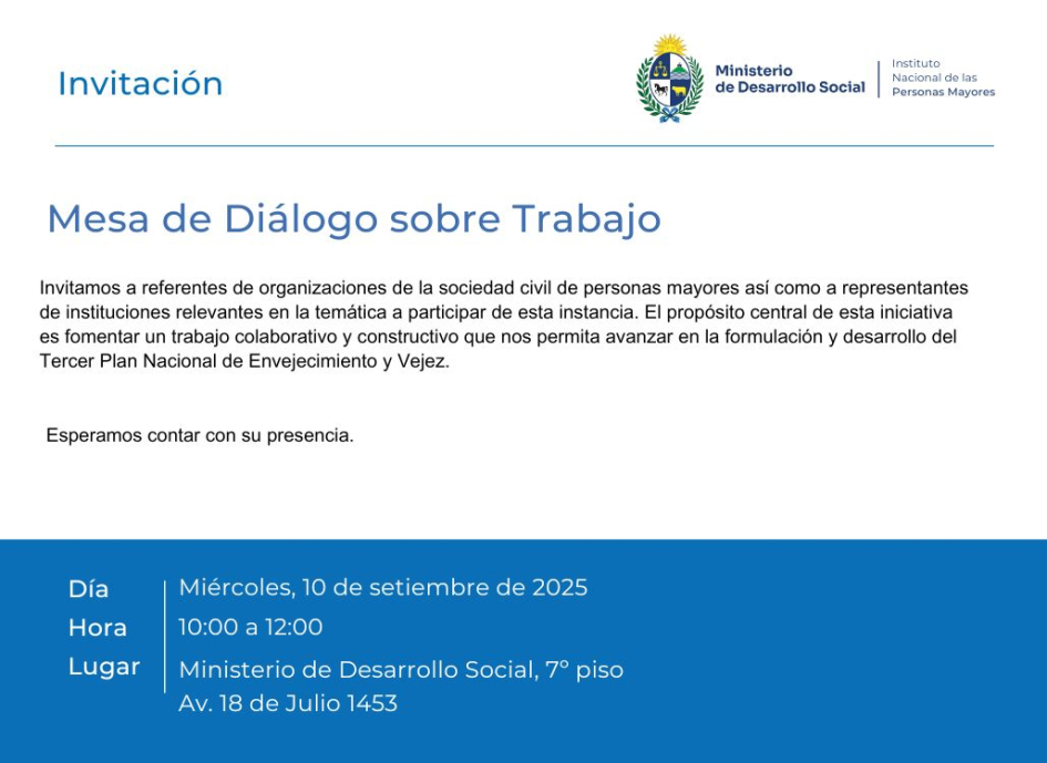 Invitación a la Mesa de Diálogo sobre Trabajo
