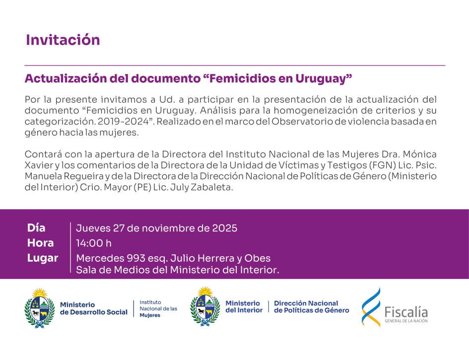Invitación | Actualización de informe sobre femicidios en Uruguay