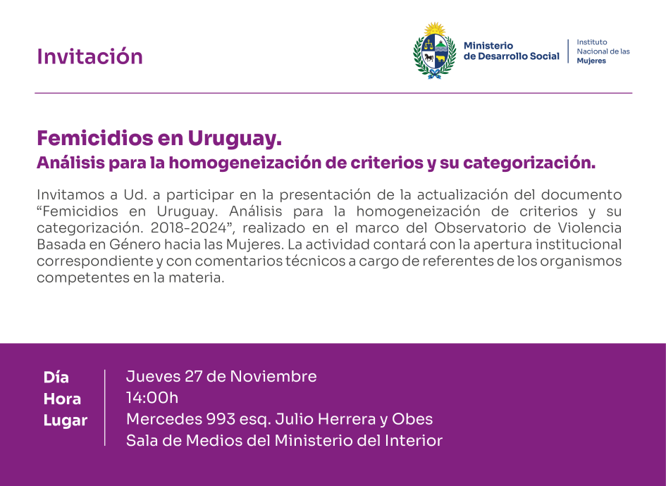 Invitación | Actualización de de informe sobre femicidios en Uruguay