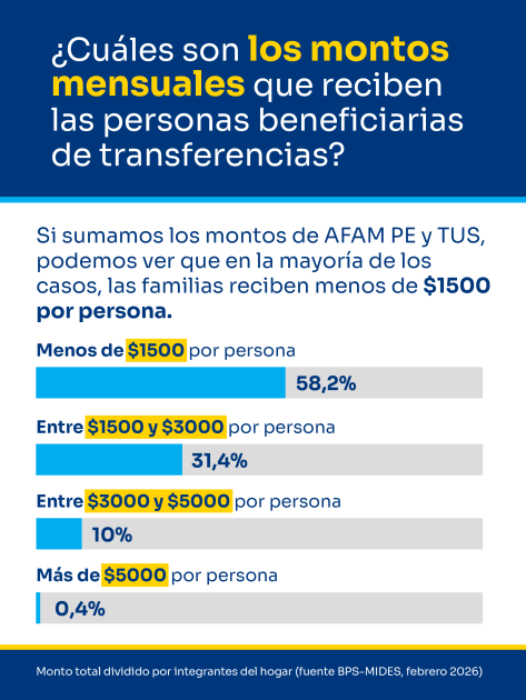 ¿Cuáles son los montos mensuales que reciben las personas beneficiarias de transferencias? 