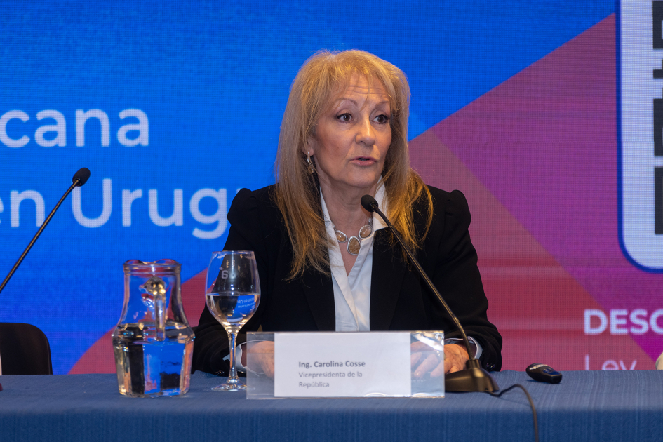 Carolina Cosse en uso de la palabra durante la actividad sobre violencia digital hacia las mujeres