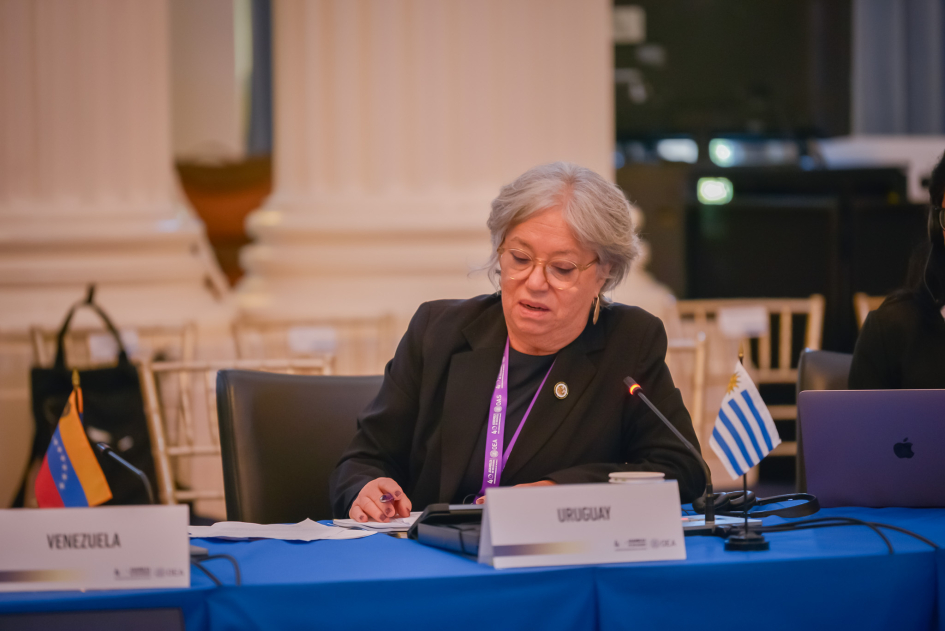 Mónica Xavier durante la 40.ª Asamblea de Delegadas de la CIM (OEA). Foto: CIM (OEA). Mónica Xavier durante la 40.ª Asamblea de Delegadas de la CIM (OEA). Foto: CIM (OEA).