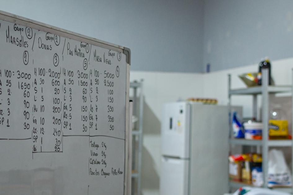 Pizarra ubicada en la cocina en la que se realiza la capacitación Pizarra ubicada en la cocina en la que se realiza la capacitación