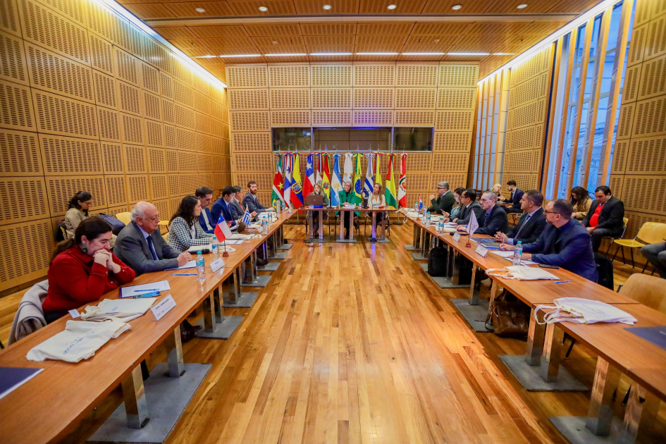Subsecretario Federico Graña en Reunión de Ministros de Desarrollo Social del MERCOSUR. Federico Graña hablando en reunión del Mercosur.