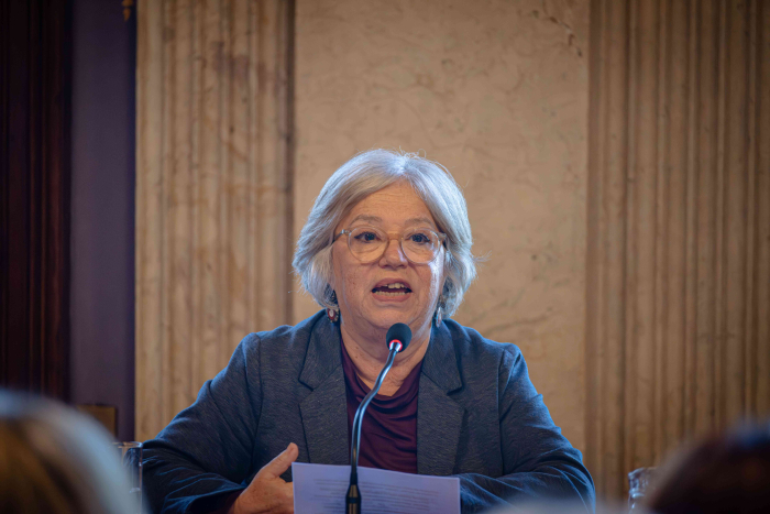 Mónica Xavier en uso de la palabra durante el Encuentro Mujeres en Política. Foto: Parlamento Uy. Mónica Xavier en uso de la palabra durante el Encuentro Mujeres en Política. Foto: Parlamento Uy.