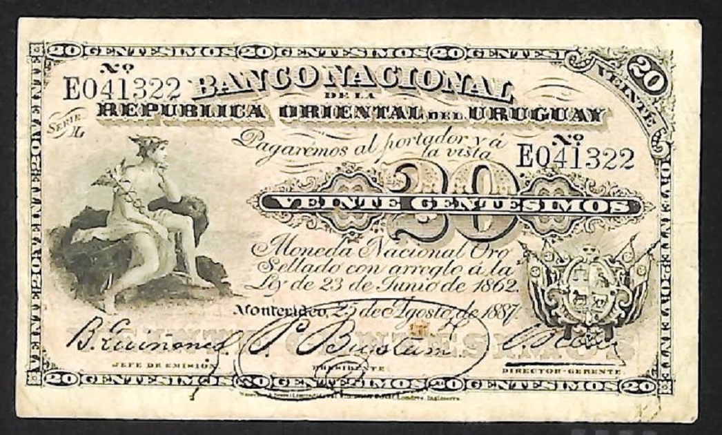 Billete de 20 centésimos uruguayos. Perteneciente al acervo del Ministerio de Economía y Finanzas
