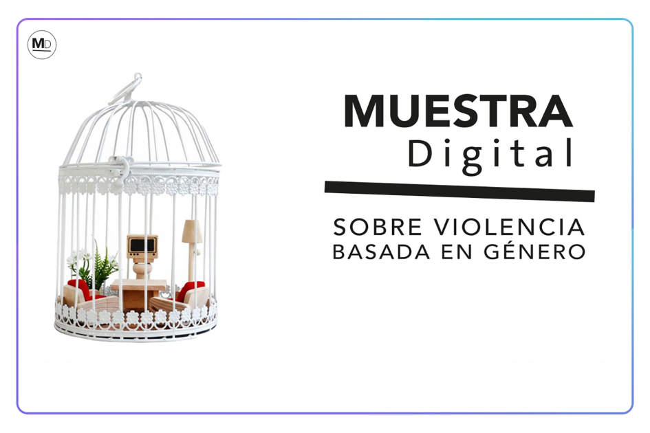 Muestra digital sobre violencia basada en género. Imagen del living de una casa dentro de una jaula.