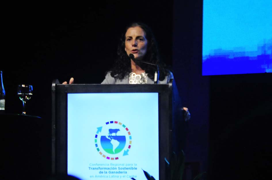 Ministra de Economía y Finanzas Azucena Arbeleche exponiendo.