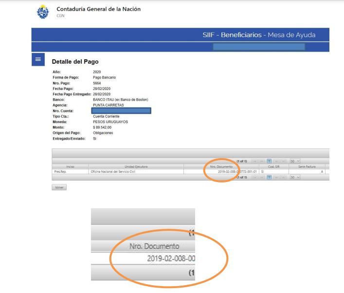 Ejemplo de pantalla de consulta