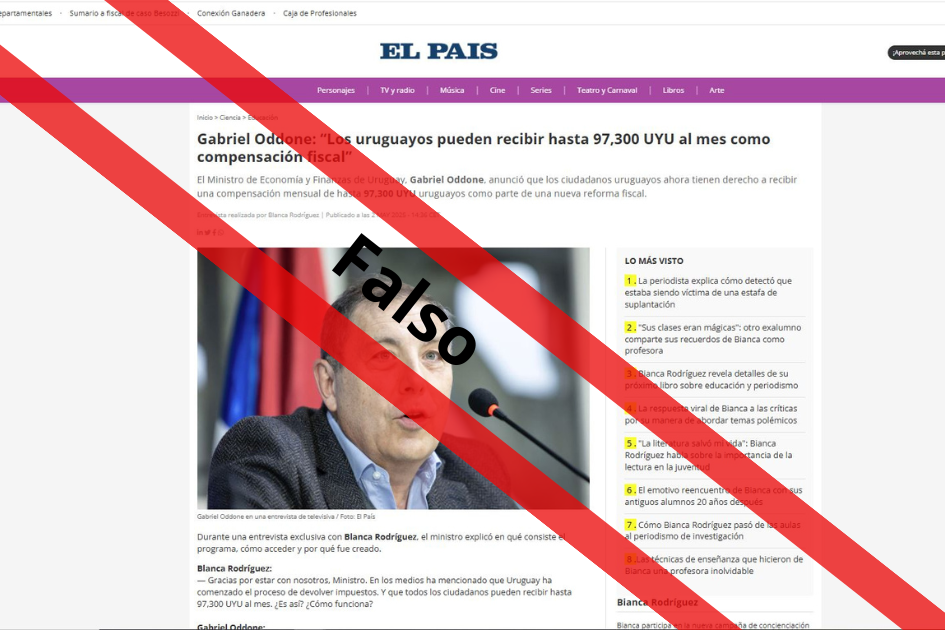 Página falsa con estafa usando la imagen del Ministro Gabriel Oddone