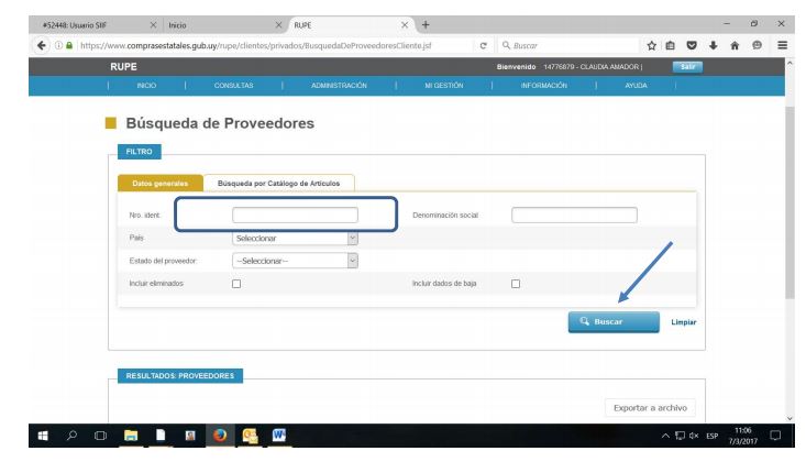 Imagen ilustrativa de ingreso de RUT del proveedor