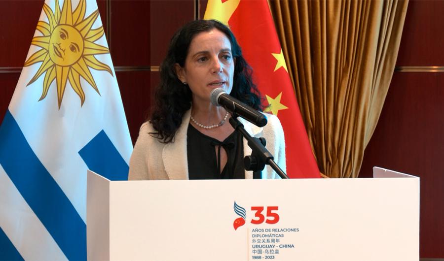 Ministra Azucena Arbeleche disertando en seminario 