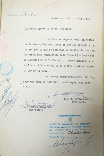 Foto 9– Documento de 1959 que autorizó emisión de deuda para atender consecuencias de inundaciones 