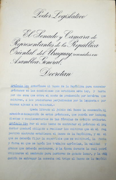 Foto 8– Documento de 1946 que autorizó préstamos a productores afectados por la plaga de la langosta Foto 8– Documento de 1946 que autorizó préstamos a productores afectados por la plaga de la langosta