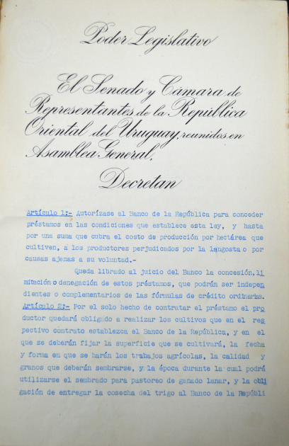 Foto 8– Documento de 1946 que autorizó préstamos a productores afectados por la plaga de la langosta