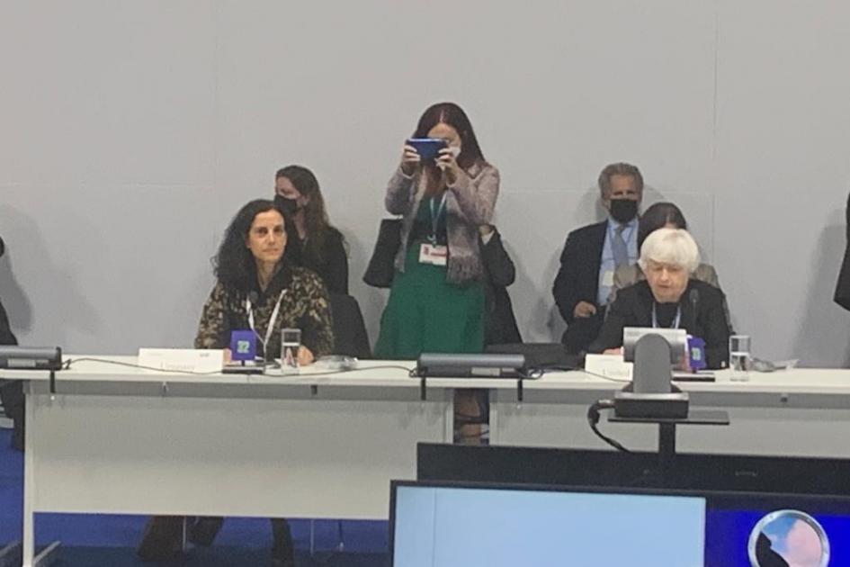 Ministra Azucena Arbeleche, secretaria del Tesoro Janet Yellen COP26