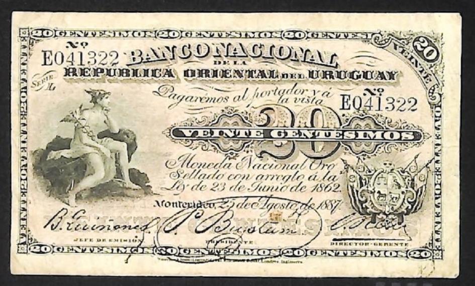 Billete de 20 centésimos uruguayos. Perteneciente al acervo del Ministerio de Economía y Finanzas Billete de 20 centésimos uruguayos. Perteneciente al acervo del Ministerio de Economía y Finanzas