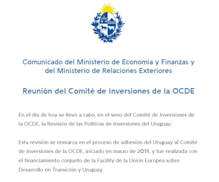 Reunión del Comité de Inversiones de la OCDE Comunicado conjunto MRREE-MEF