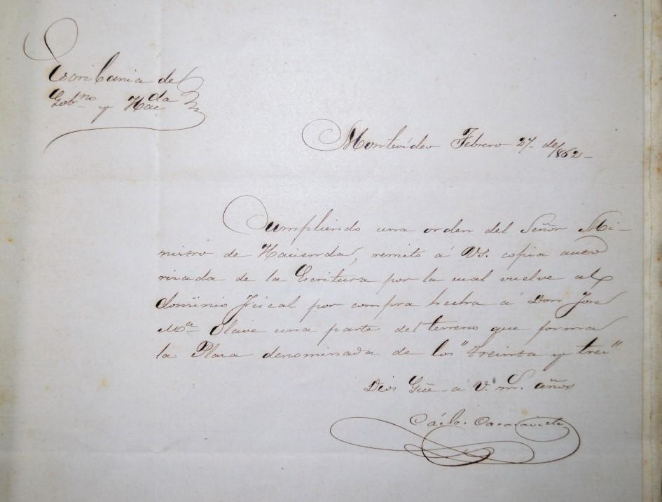 Foto 4- Documento de 1862 que habilitó compra de parte del terreno de la Plaza de los Treinta y Tres