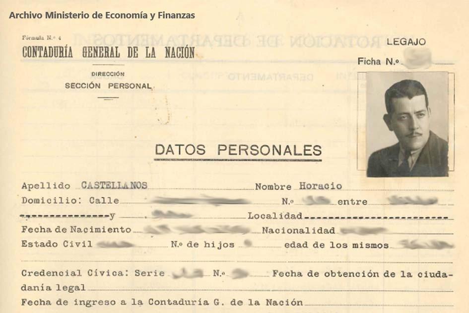 Imagen 3: legajo Horacio Castellanos. Archivo MEF.