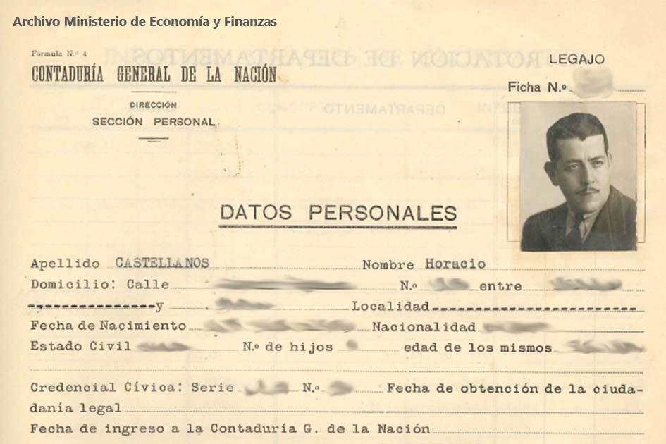 Imagen 3: legajo Horacio Castellanos. Archivo MEF. Imagen 3: legajo Horacio Castellanos. Archivo MEF.