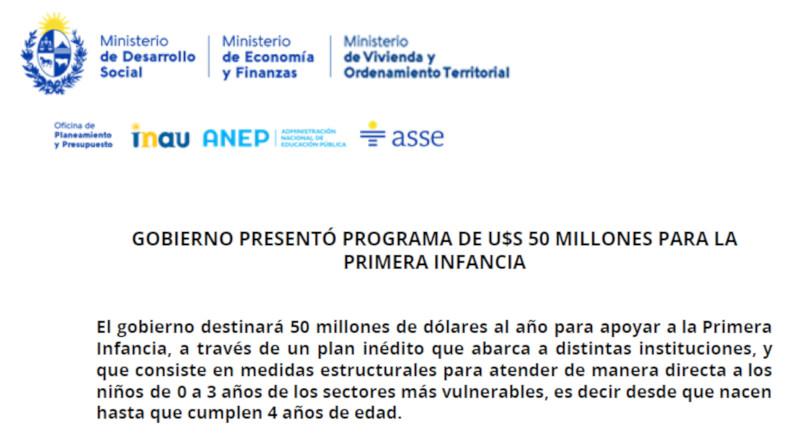 Programa de apoyo a la primera infancia Comunicado