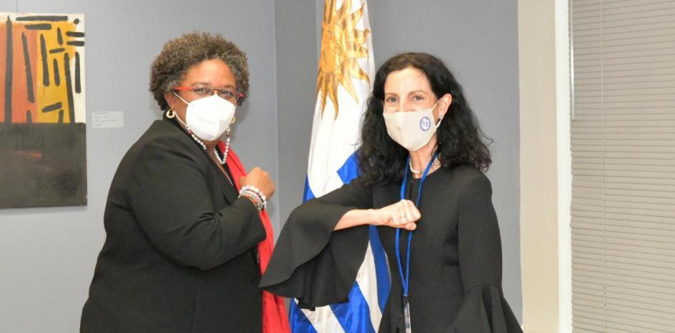 Presidenta actual del Comité de Desarrollo Mia Mottley y ministra Azucena Arbeleche Encuentro en Washington DC