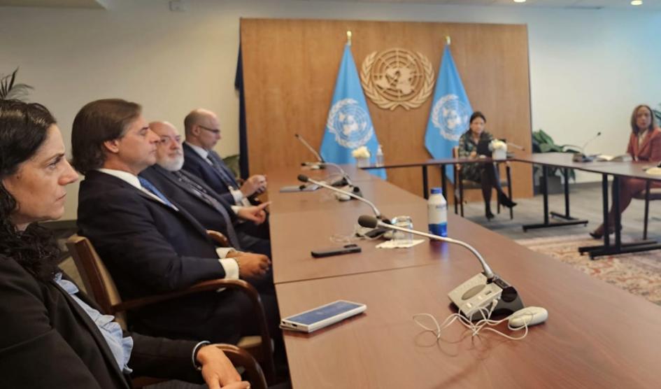 Ministra Arbeleche y presidente Lacalle Pou en reunión con António Guterres de ONU. Ministra Arbeleche y presidente Lacalle Pou en reunión con António Guterres de ONU.