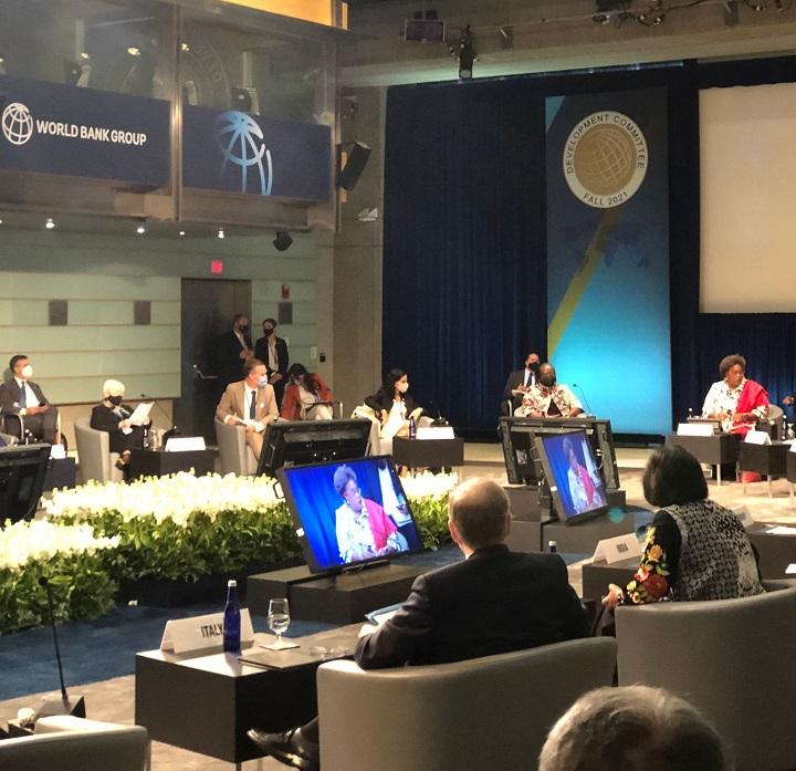 Ministra exponiendo en Comité de Desarrollo (CD) del Banco Mundial (BM) y Fondo Monetario Internacional (FMI) Comité de Desarrollo (CD) del Banco Mundial (BM) y Fondo Monetario Internacional (FMI)