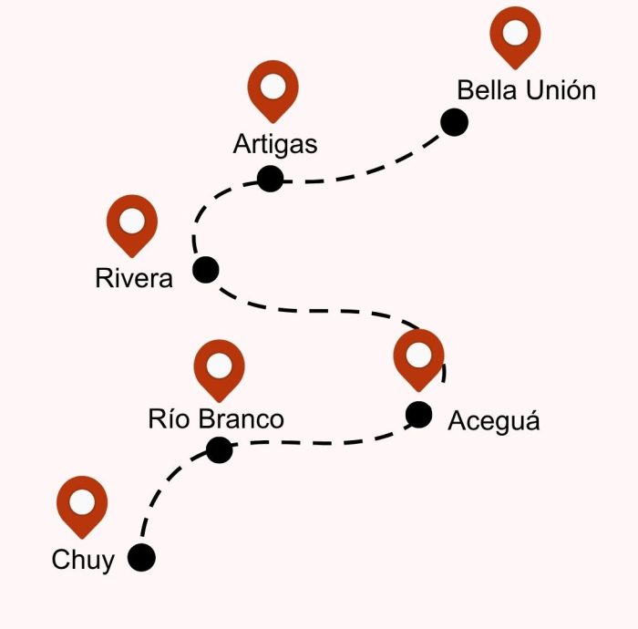 Chuy, Río Branco, Aceguá, Rivera, Artigas y Bella Unión