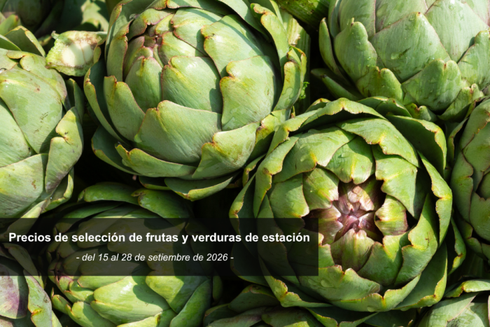 Precios de selección de frutas y verduras de estación del 15 al 28 de setiembre de 2026 Alcauciles