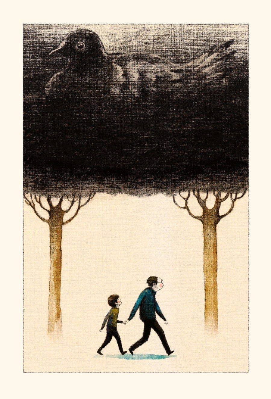 1er. Premio de Ilustración «Veo veo» Alfredo Soderguit, Fragmento, carbonilla, acuarela y lápiz, composición y retoque digital