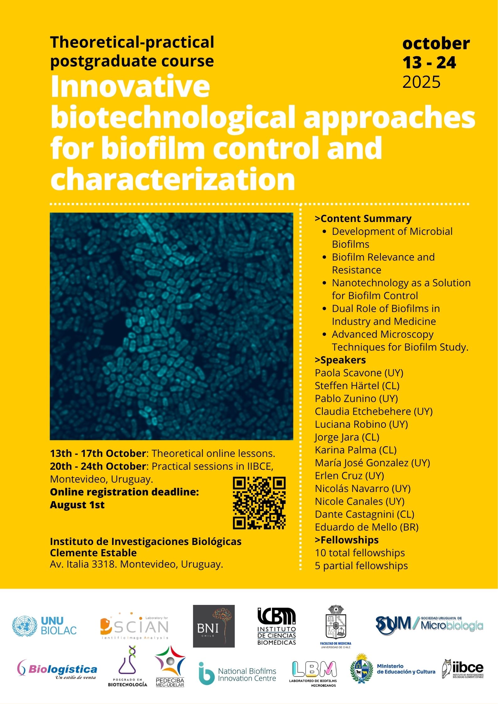 Curso teórico práctico de posgrado: Innvoative biotechnological approaches for biofilm control and characterization. 13 al 14 de octubre en el IIBCE.